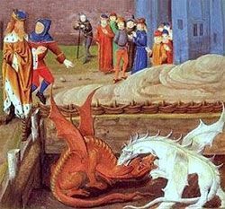 dragon rojo y dragón blanco en lucha