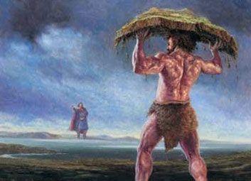 Fionn el heroe celta desafiando al gigante