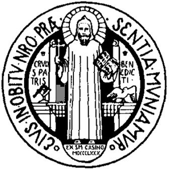 medalla de San Benito con el santo ilustrado
