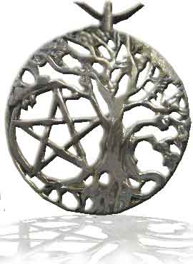 árbol celta de la vida con pentáculo amuleto wicano de plata